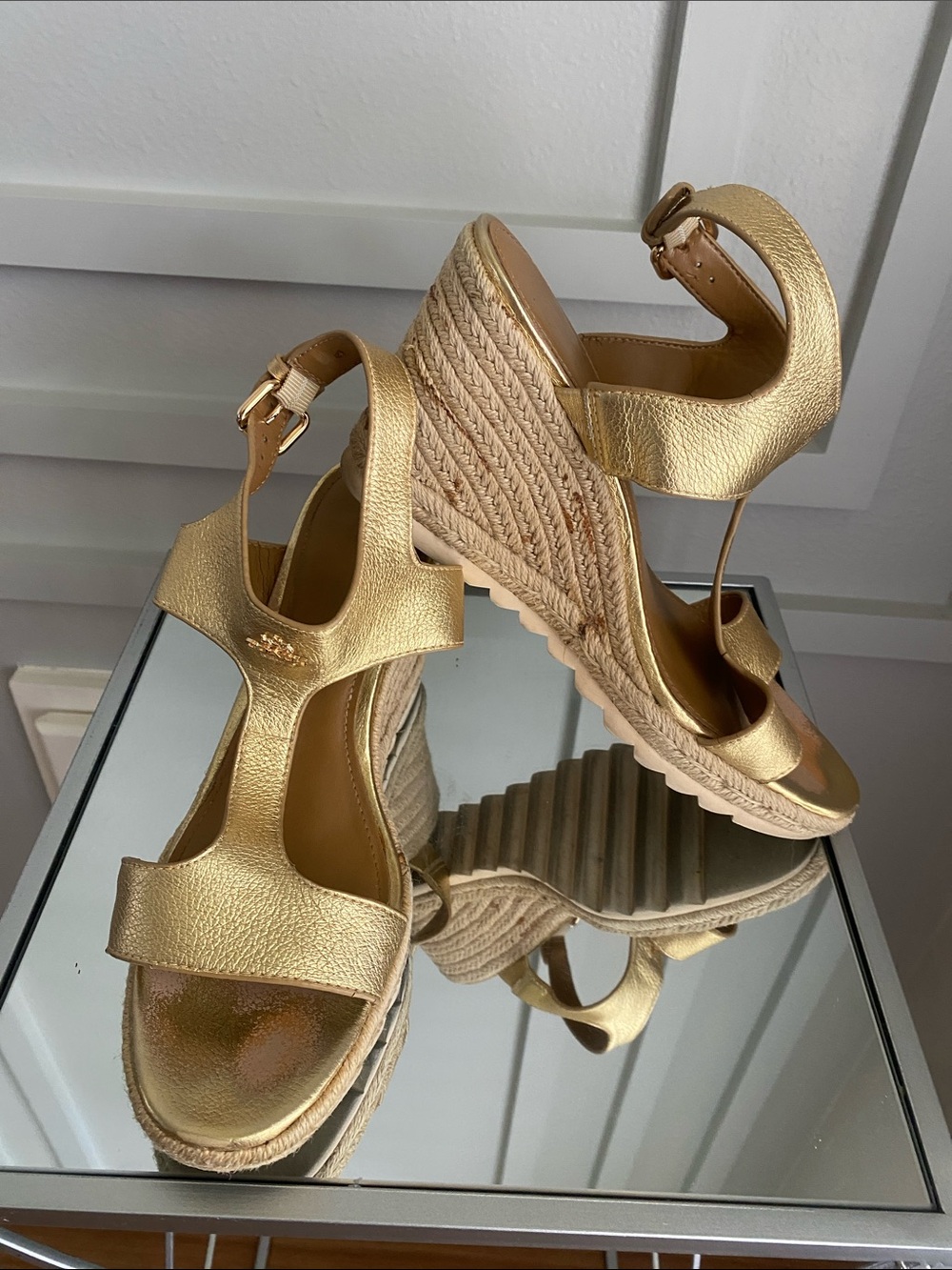 Coach Gold Wedge Sandals with Ankle Strap 41